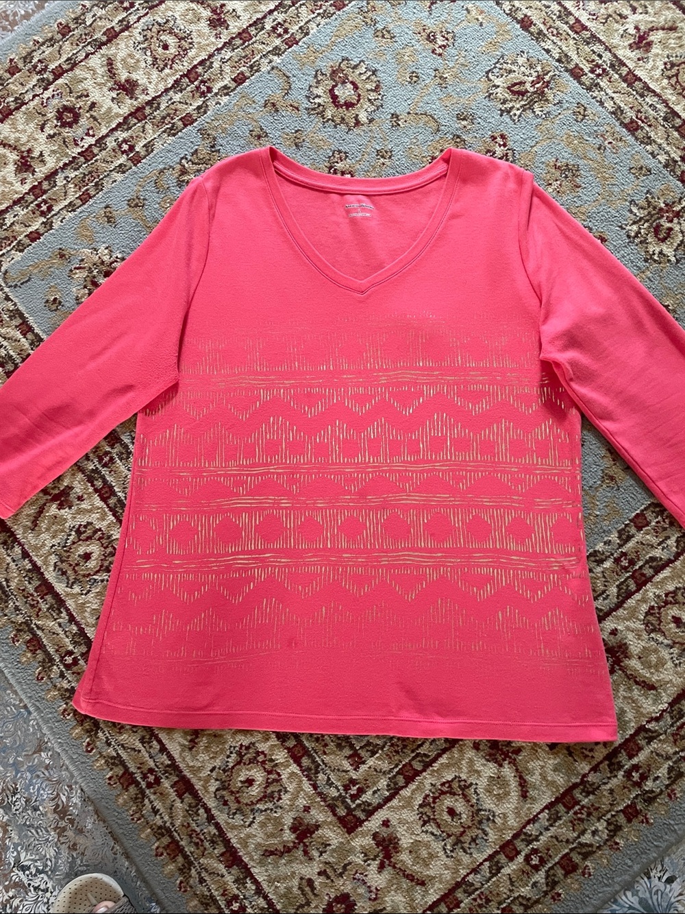 Studio Works Coral Pink V-Neck 3/4 Sleeve Top